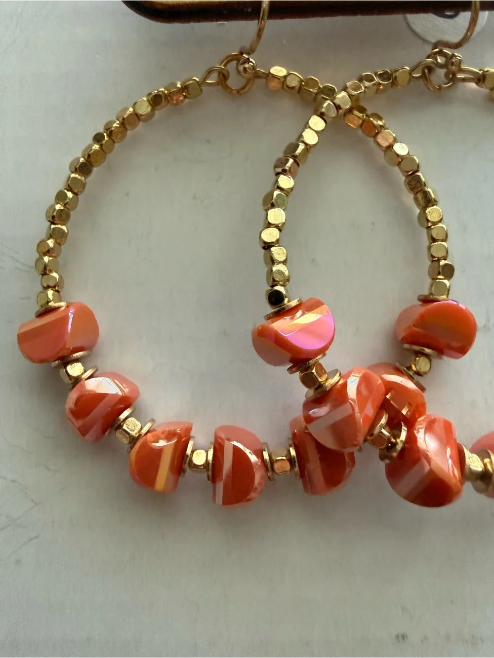 Pink Panache Stone Circle Gold Hoop Earrings - Orange * NWT